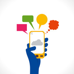 mobile in hand with message bubble concept vector
