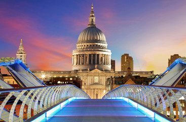 Millennium Bridge leads to Saint Paul's Cathedral in central Lon