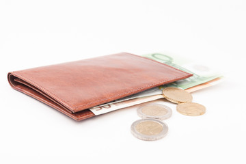 Brown wallet with EU money