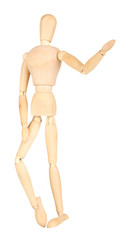Joint pain at wooden mannequin isolated on white