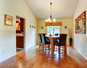 Bright vaulted ceiling dining room