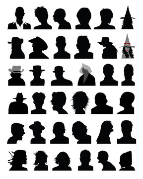 Set of black silhouettes of heads,vector