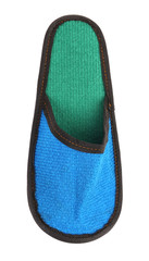 Close up of blue slipper.