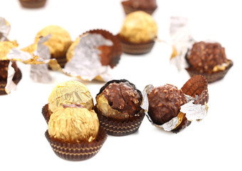 Bunch of round chocolate bonbons.