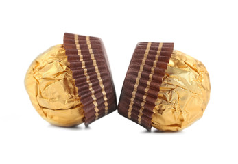 Close up of chocolate gold bonbon.