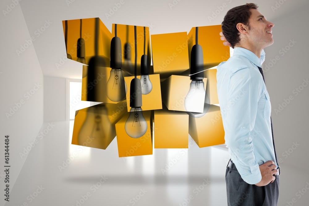 Poster composite image of thinking businessman with hand on head