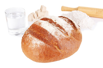 Composition with rye bread isolated on white