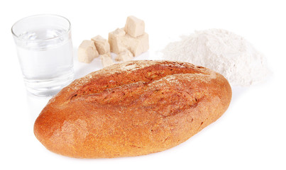 Composition with rye bread isolated on white