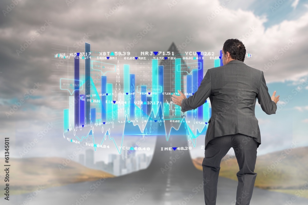Poster composite image of businessman standing with arms out