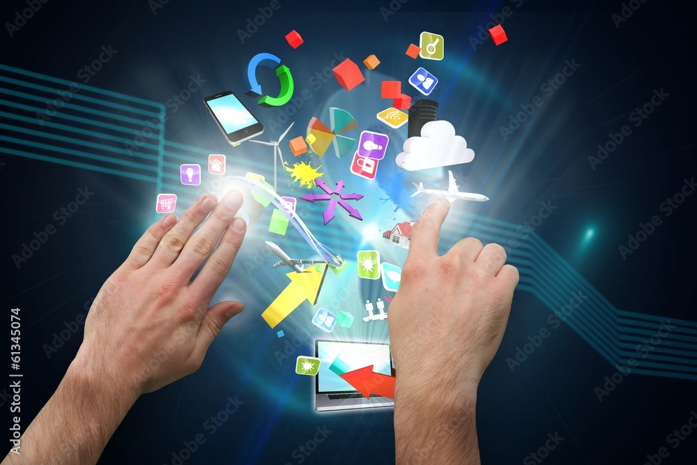 Aufkleber Composite image of hands pointing and presenting