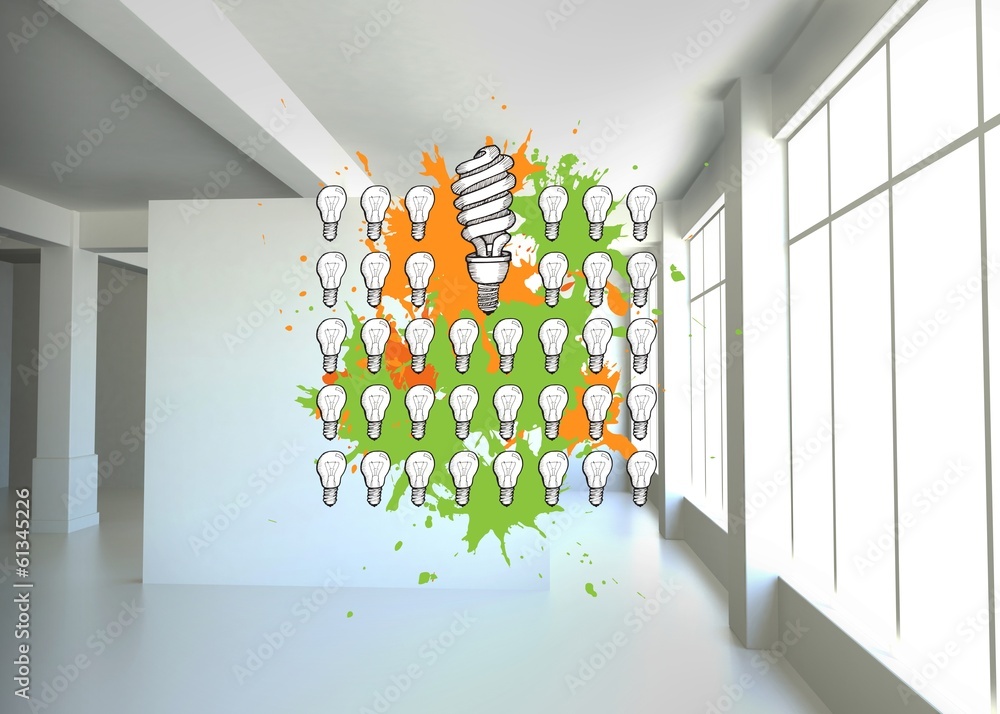 Poster composite image of lgiht bulbs on paint splashes
