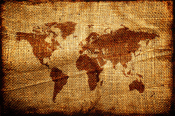 Old world map on hesian sack texture