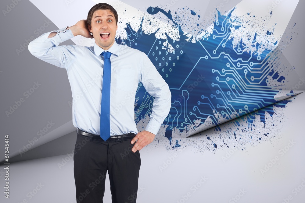 Poster composite image of thinking businessman scratching head