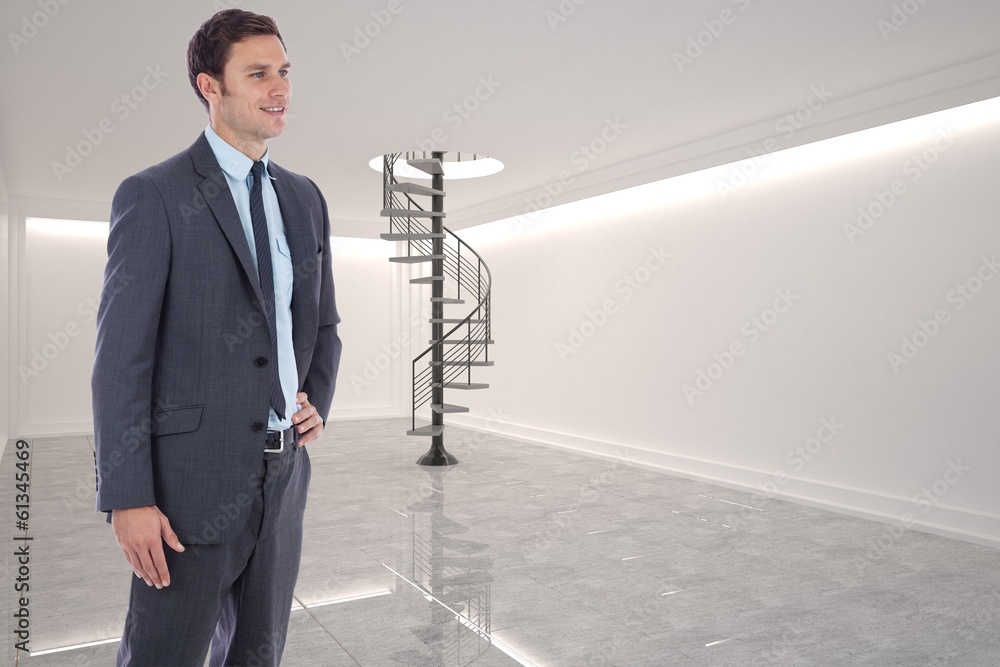 Poster composite image of smiling businessman with hand on hip