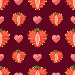 Heart of strawberry and hearts in seamless pattern
