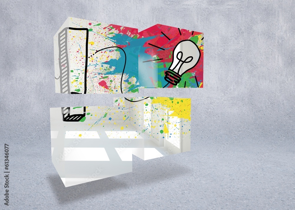 Poster Composite image of exclamation mark and light bulb on abstract