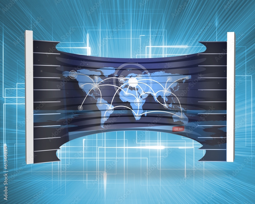 Poster Composite image of world map on abstract screen