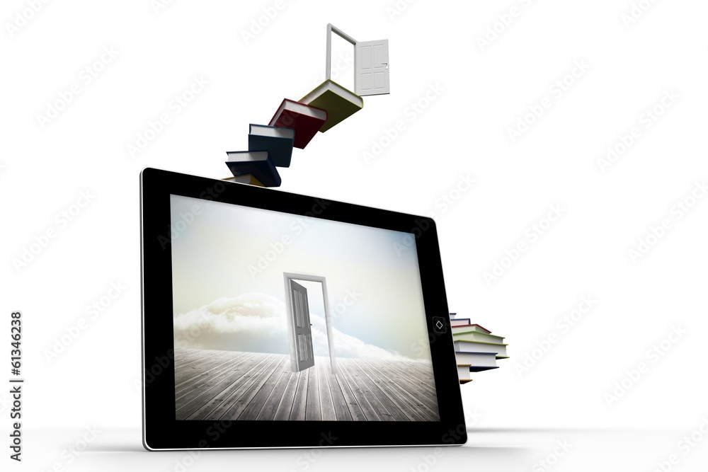 Poster Composite image of open door on tablet screen