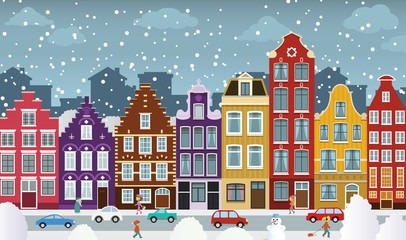 Naklejka premium Dutch town in winter