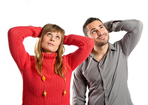 Couple Thinking Over Isolated White Background