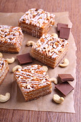 pieces of chocolate wafer cake with nuts