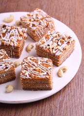 pieces of chocolate wafer cake with nuts
