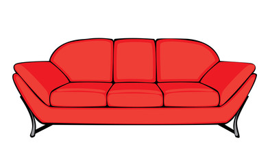 vector cartoon red couch isolated on white background
