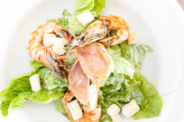 Fresh seafood salad with shrimps