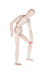Pain concept -wooden puppet broken knee