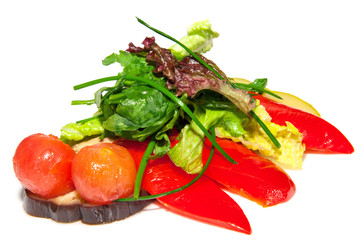 Vegetable salad pepper tomato onion lettuce and rocket on