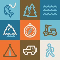 Travel web icons, vintage series