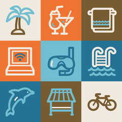 Vacation web icons, vintage series