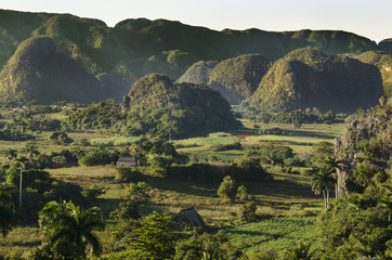 Typical view of Valle de Vinales with mogotes in Cuba