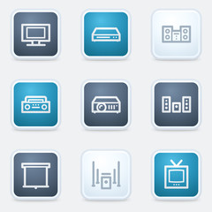 Audio video web icon set, square  buttons