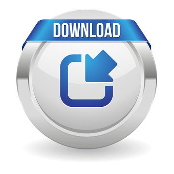 Round download button with blue ribbon