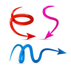 Curved Vector Red, Pink and Blue 3d Arrows