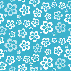 Vector Abstract Retro Seamless Blue Flower Pattern - Background