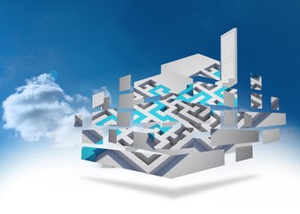 Fototapeta premium Composite image of maze and arrow on abstract screen