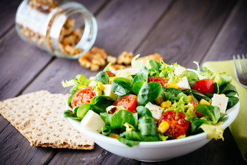 Dieting healthy salad and crackers