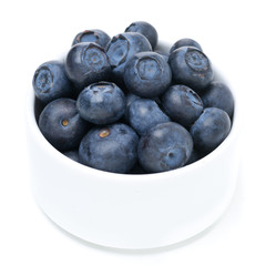 bowl with fresh blueberries, close-up, isolated