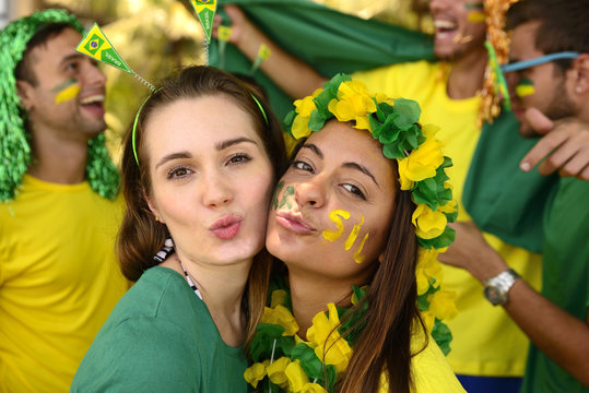 Brazilian girls soccer fans commemorating victory.