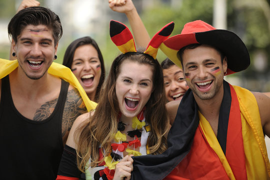 German sport soccer fans celebrating victory together 2