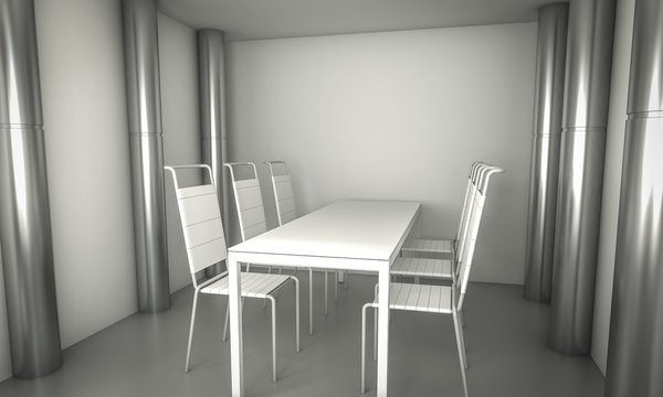 Domestic.Clean diner room, chairs and white table  over clean sp