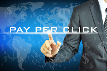 Businessman touching  PAY PER CLICK on virtual screen