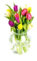 vase with tulips isolated on white