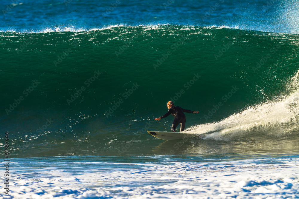 Wall mural Surfer Surfing Riding Wave