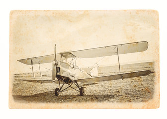 Retro image of the old aircraft on vintage paper.