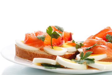 sandwich with egg and salmon