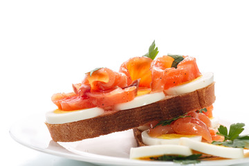 sandwich with egg and salmon