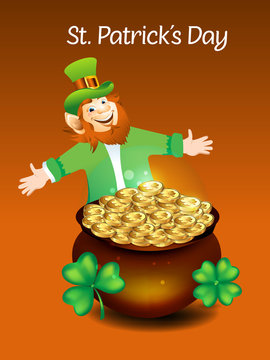 Leprechaun Cartoon With Money Coin
